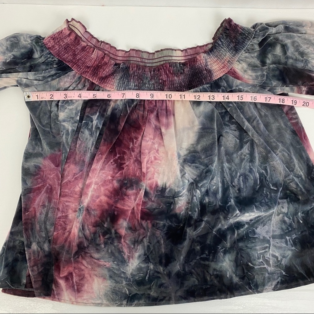AMERICAN Eagle Multi Tie-Dye Velvet Off Shoulder Long Sleeve Top - Picture 9 of 14
